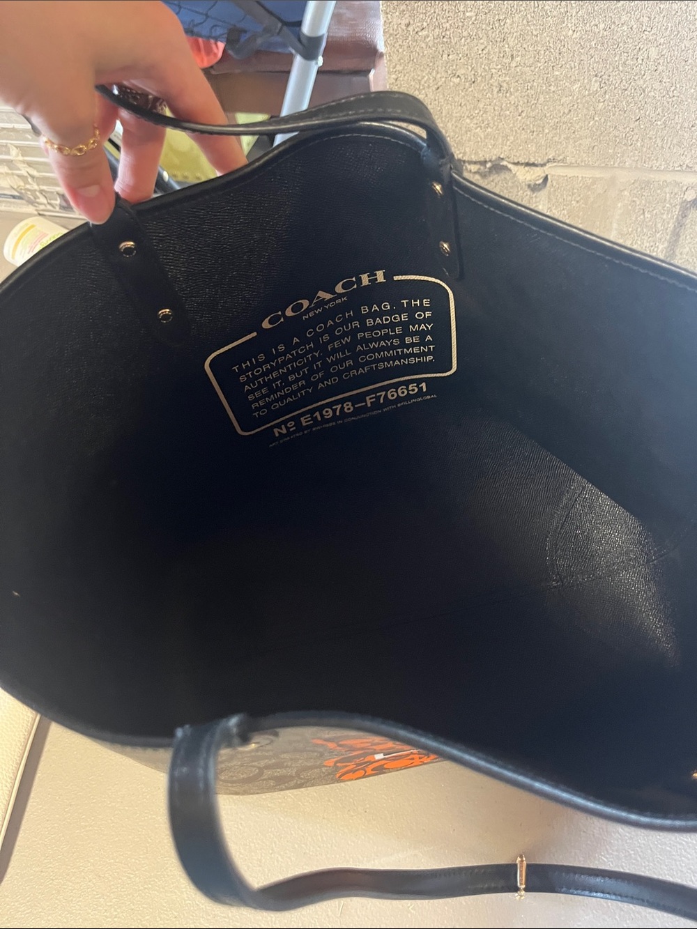 Coach Brown Signature Canvas Tote with Black Trim and Orange Gummy Bear Motif - Picture 2 of 4